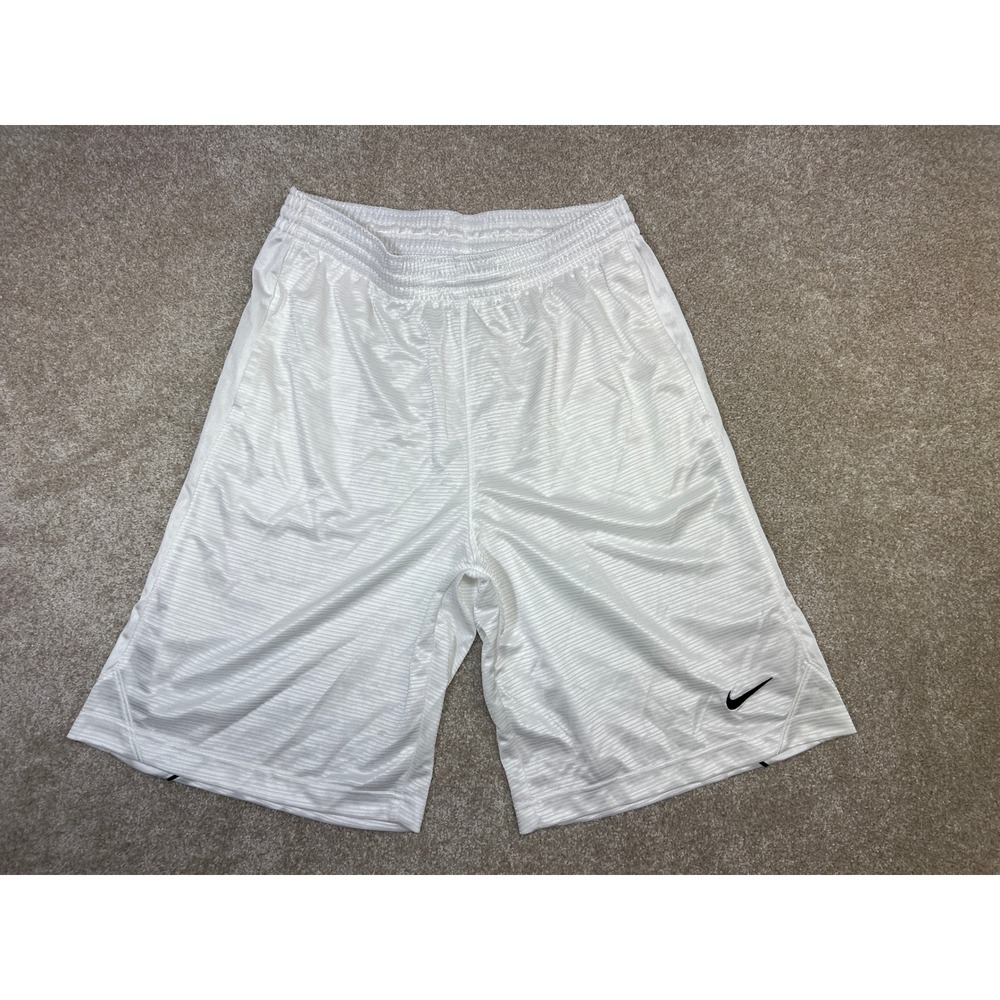Nike Men's Shimmer White Athletic Basketball Shorts Black Swoosh Logo Size L